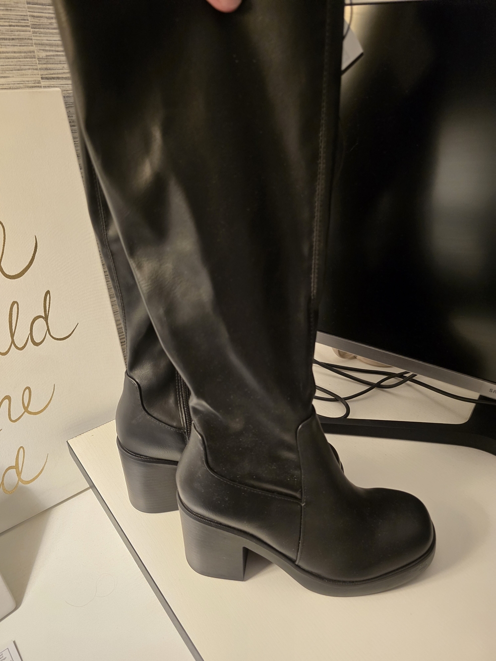 Soda Black Over-the-Knee Block Heel Boots